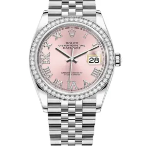 Rolex Datejust Pink Roman Numeral Dial Diamond Bezel 36mm 126284RBR