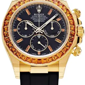 Rolex Daytona Yellow Gold Orange Sapphire Bezel Black Dial 116588SACO